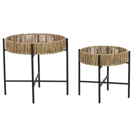 Conjunto de 2 Mesas Home ESPRIT Preto Natural Metal 49 x 49 x 44 cm