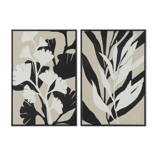 Pintura Home ESPRIT Branco Preto Bege Folha de Planta Urbana 63 x 4,3 x 93 cm (2 Unidades)