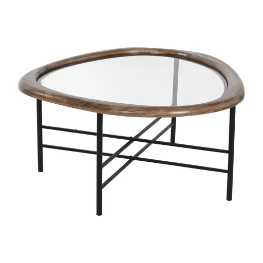 Mesa de Centro Home ESPRIT Castanho Preto Natural Cristal Madeira de Abeto 76 x 81 x 38 cm