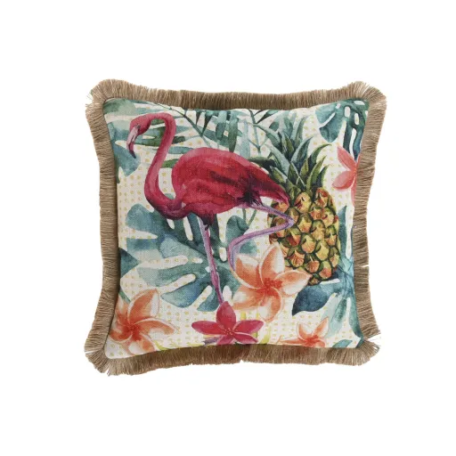 Almofada Home ESPRIT Franjas Tropical 45 x 45 cm