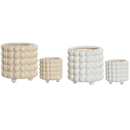 Conjunto de Vasos Home ESPRIT Branco Bege Cerâmica 16 x 16 x 16 cm (2 Unidades)