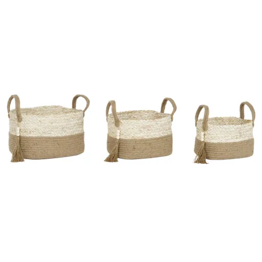 Conjunto de Cestas Home ESPRIT Natural Marrom Claro Juta Moderno 41 x 30 x 33 cm (3 Peças)