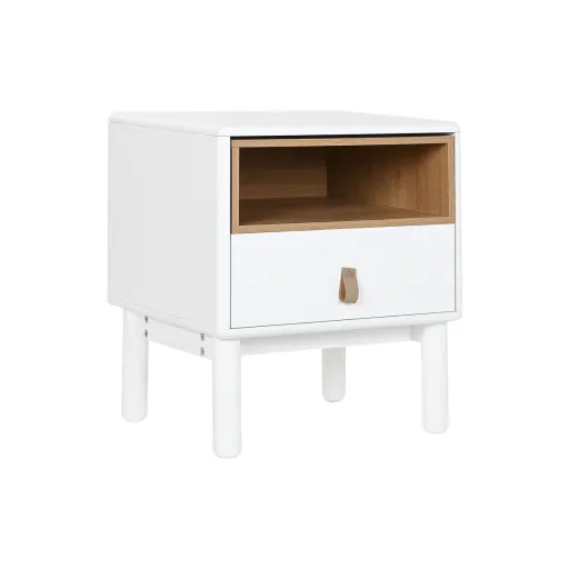 Mesa de Cabeceira Home ESPRIT Branco Natural Poliuretano Madeira MDF 48 x 40 x 55 cm