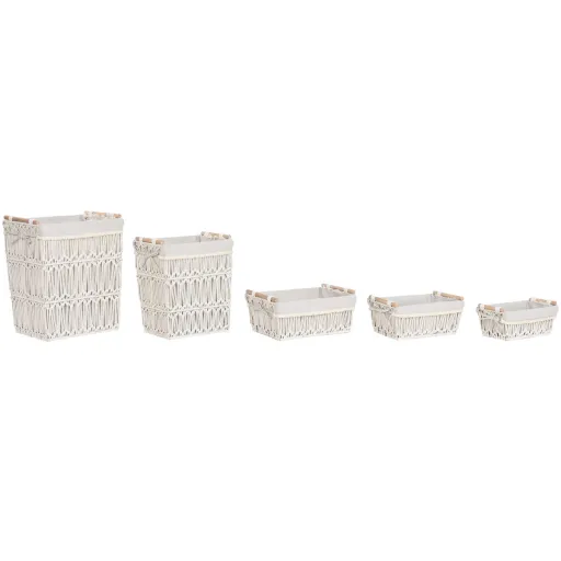 Cesto de Roupa Suja Home ESPRIT Branco Natural Metal Shabby Chic 42 x 32 x 51 cm 5 Peças