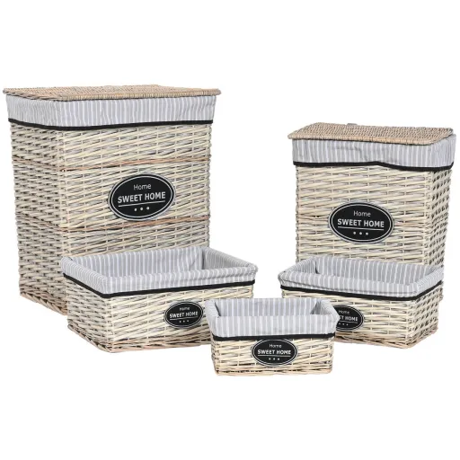 Cesto de Roupa Suja Home ESPRIT Branco Castanho Preto Cinzento Natural Vime Shabby Chic 47 x 35 x 55 cm 5 Peças