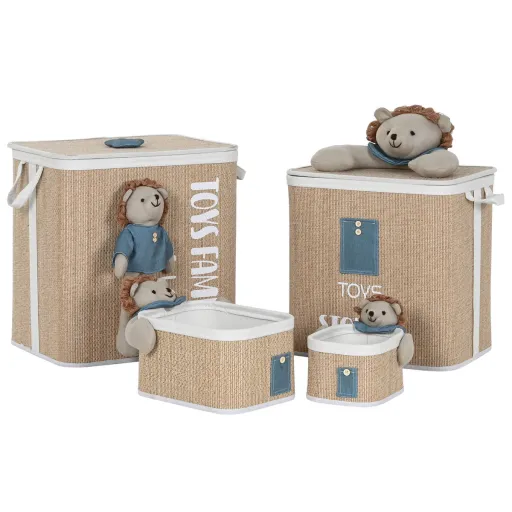 Cesto de Roupa Suja Home ESPRIT Verde Natural Infantil 44 x 44 x 45 cm 4 Peças