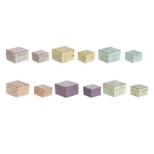 Guarda-Joias Home ESPRIT Multicolor Madeira de Mangueira 10 x 10 x 6 cm (2 Peças) (6 Unidades)