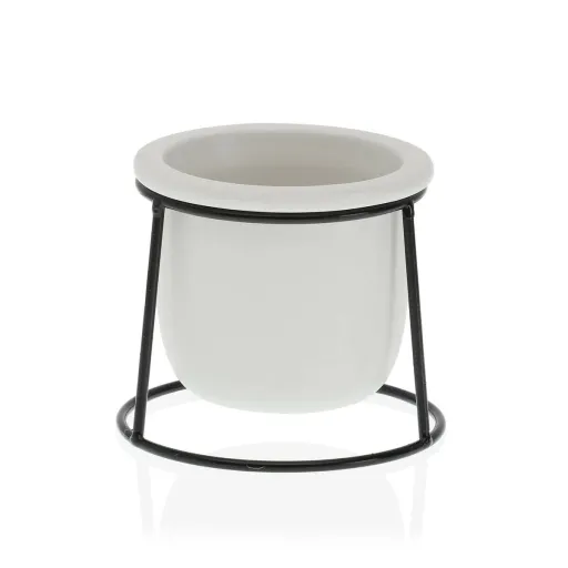 Vaso Versa Branco Metal Cerâmica Plástico Redondo Minimalista 10,5 x 11,5 x 10,5 cm