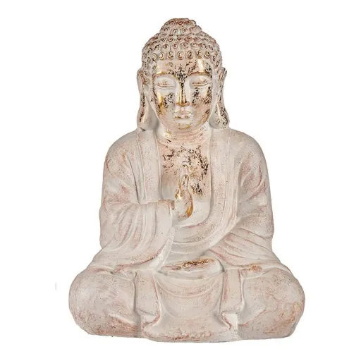 Figura Decorativa para Jardim Buda Branco/Dourado Poliresina (23,5 x 49 x 36 cm)