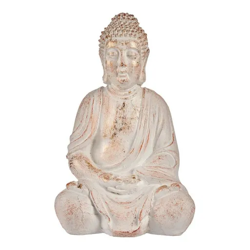 Figura Decorativa para Jardim Buda Branco/Dourado Poliresina (24,5 x 50 x 31,8 cm)