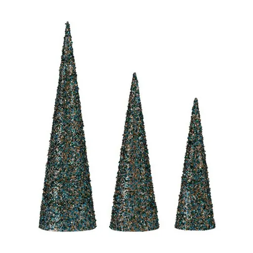 Decoração Natal Cones Lantejoulas Azul Dourado Plástico