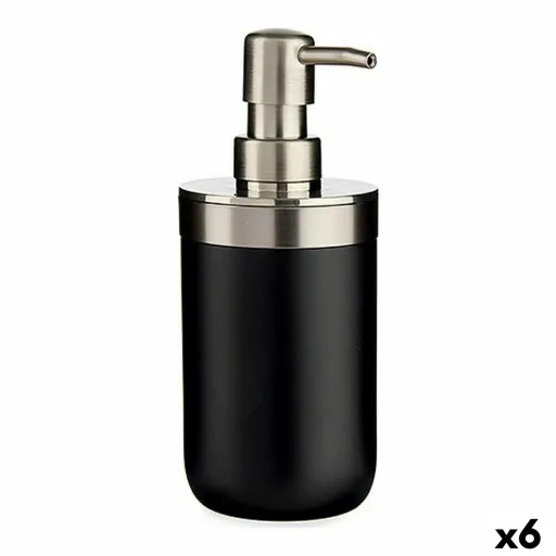 Dispensador de Sabão Prateado Preto Aço Inoxidável Plástico (350 ml) (6 Unidades)