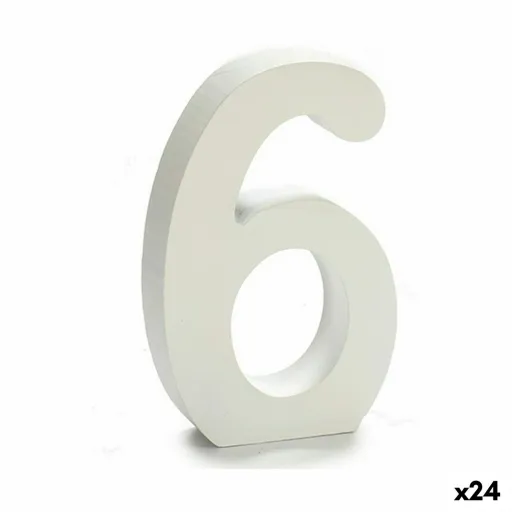 Número 6 Madeira Branco (2 x 16 x 14,5 cm) (24 Unidades)