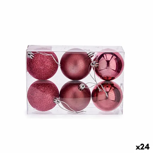 Conjunto de Bolas de Natal Cor de Rosa PVC Ø 8 cm (24 Unidades)