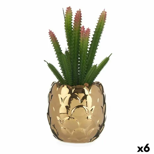 Planta Decorativa Cerâmica Dourado Catos Verde Plástico 6 Unidades