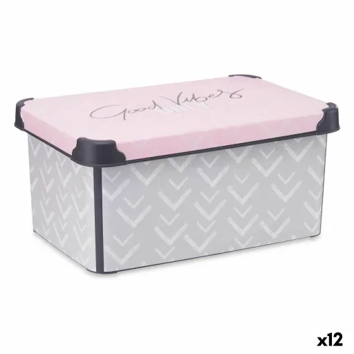 Caixa de Armazenagem com Tampa Vibes Cinzento Cor de Rosa Plástico 10 L (22,7 x 16,5 x 34,5 cm) (12 Unidades)