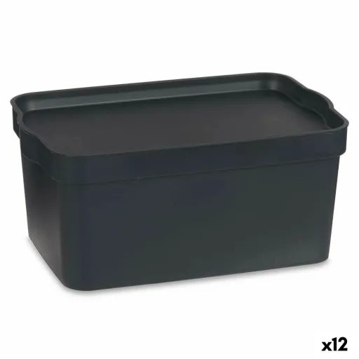 Caixa de Armazenagem com Tampa Antracite Plástico 7,5 L 21 x 14,2 x 32 cm (12 Unidades)