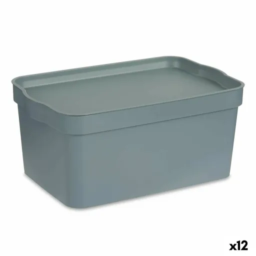 Caixa de Armazenagem com Tampa Cinzento Plástico 7,5 L 21 x 14,2 x 32 cm (12 Unidades)