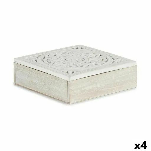 Caixa Decorativa Branco Madeira 22 x 7,5 x 22 cm (4 Unidades)