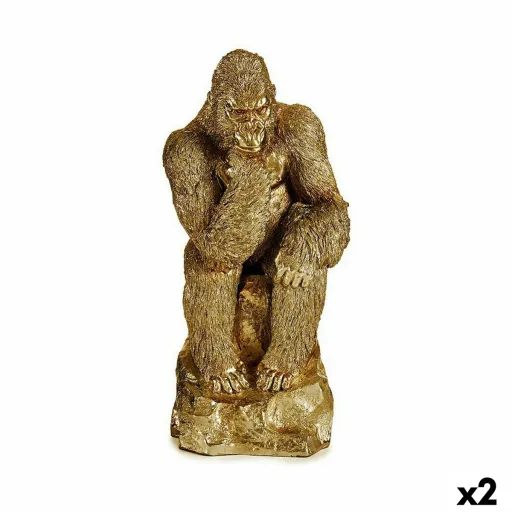 Figura Decorativa Gorila Dourado 20,5 x 47 x 23,5 cm (2 Unidades)