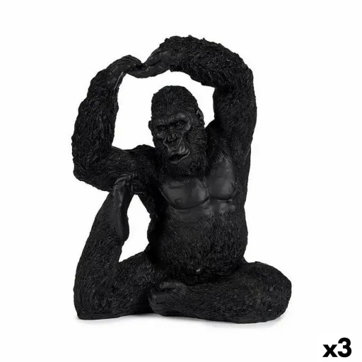 Figura Decorativa Yoga Gorila Preto 15,2 x 31,5 x 26,5 cm (3 Unidades)