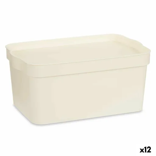 Caixa de Armazenagem com Tampa Creme Plástico 7,5 L 21,5 x 14,5 x 32 cm (12 Unidades)