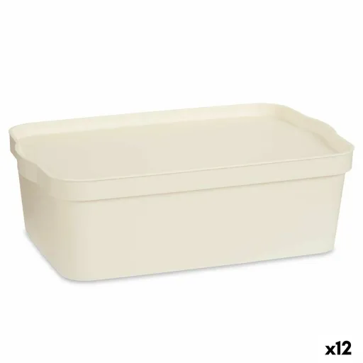 Caixa de Armazenagem com Tampa Creme Plástico 14 L 29,5 x 14,3 x 45 cm (12 Unidades)