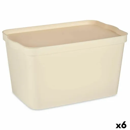 Caixa de Armazenagem com Tampa Creme Plástico 24 L 29,3 x 24,5 x 45 cm (6 Unidades)