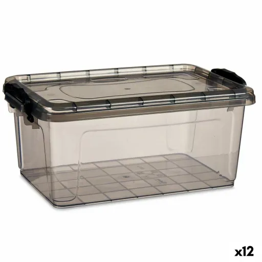 Caixa de Armazenagem com Tampa Antracite Plástico 8,5 L 24 x 16 x 37 cm (12 Unidades)