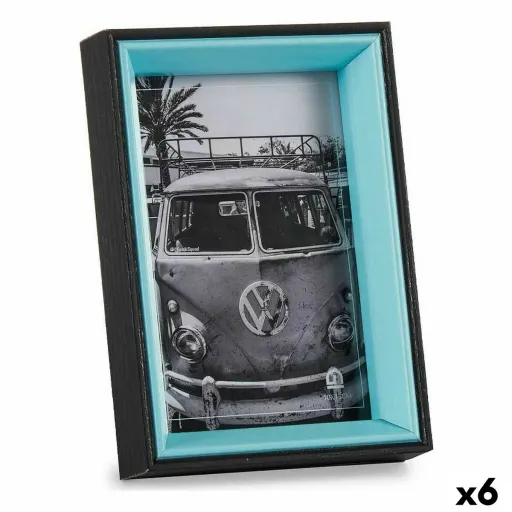 Moldura de Fotos 3 x 17 x 12 cm Cristal Preto Azul Madeira MDF (6 Unidades)