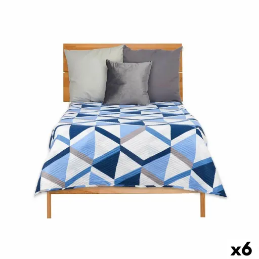 Colcha Reversível 180 x 260 cm Azul Branco (6 Unidades)