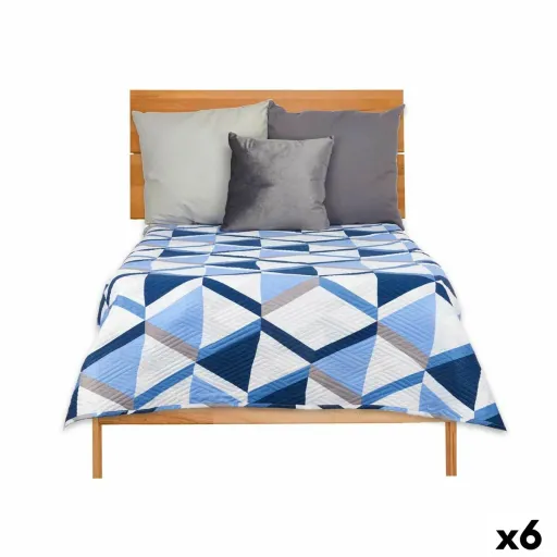 Colcha Reversível 240 x 260 cm Azul Branco (6 Unidades)