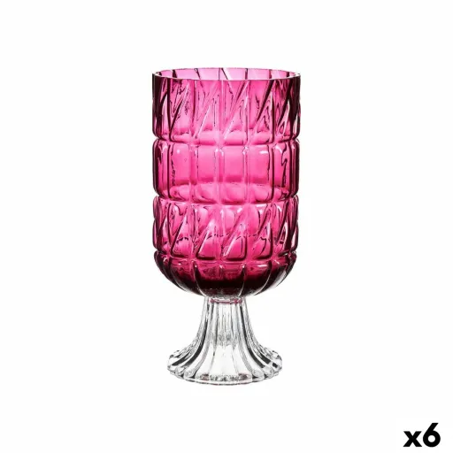 Vaso Lapidado Rosa-Escuro Cristal 13 x 26,5 x 13 cm (6 Unidades)