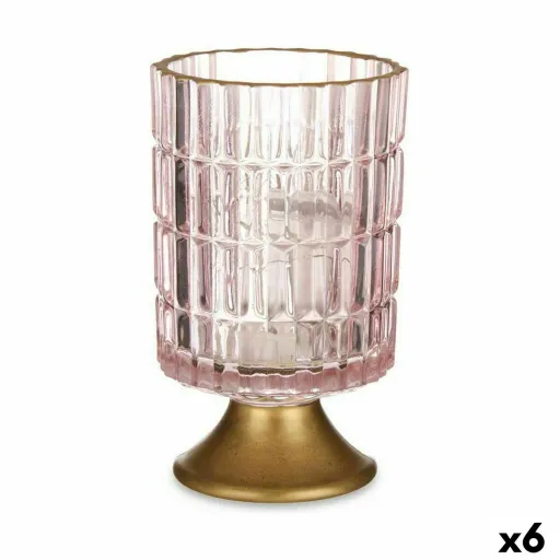 Lanterna LED Cor de Rosa Dourado Vidro 10,7 x 18 x 10,7 cm (6 Unidades)