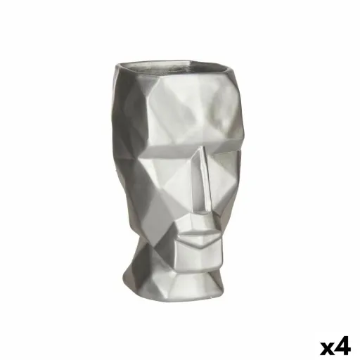 Vaso 3D Face Prateado Poliresina 12 x 24,5 x 16 cm (4 Unidades)