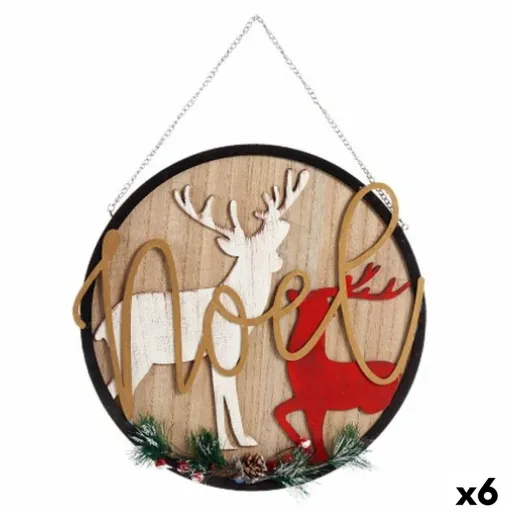 Decoração Suspensa Placa Rena de Natal Natural Madeira MDF 29 x 1 x 29 cm (6 Unidades)