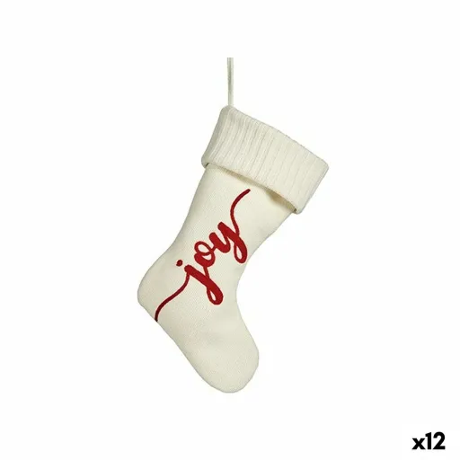 Adorno Natalício Joy Meia de Natal Branco Tecido 28 x 4 x 46 cm (12 Unidades)