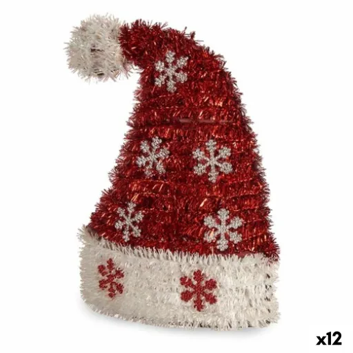 Figura Decorativa Gorro de Pai Natal Enfeite Cintilante Branco Vermelho Polipropileno PET 17 x 23 x 9,5 cm (12 Unidades)