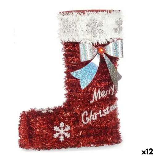 Figura Decorativa Meia de Natal Enfeite Cintilante Branco Vermelho Polipropileno PET 18 x 23 x 8 cm (12 Unidades)