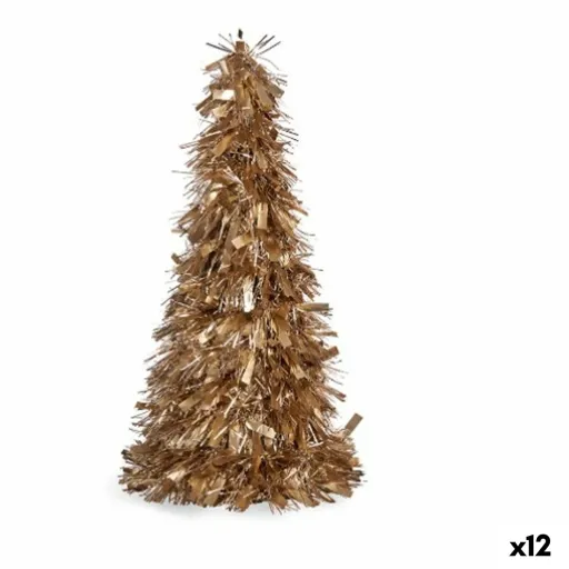 Figura Decorativa Árvore de Natal Enfeite Cintilante Dourado Polipropileno PET 27 x 45,5 x 27 cm (12 Unidades)