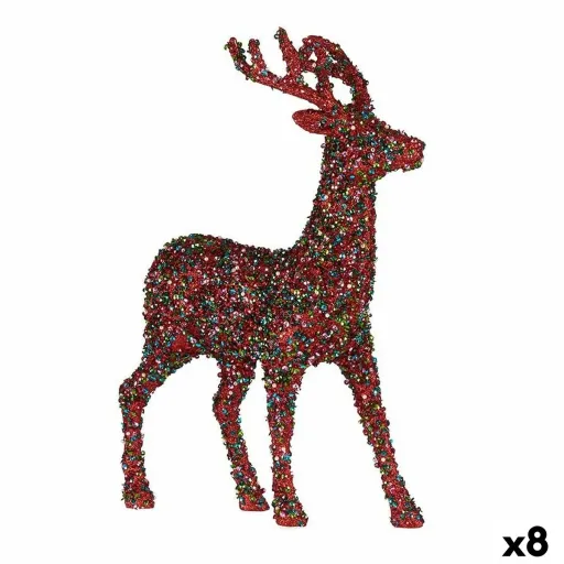 Figura Decorativa Rena de Natal Purpurina Multicolor Plástico 15 x 45 x 30 cm (8 Unidades)