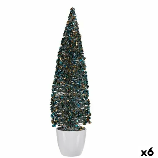 Figura Decorativa Árvore de Natal Azul Dourado Plástico 10 x 38 x 10 cm (6 Unidades)