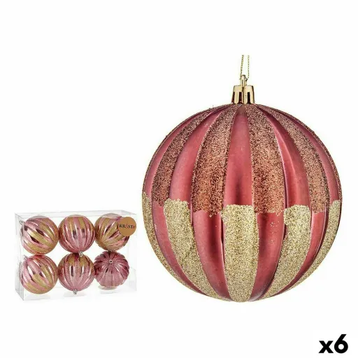 Conjunto de Bolas de Natal 10 cm Cor de Rosa Dourado Plástico (6 Unidades)