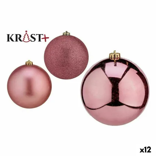 Conjunto de Bolas de Natal Cor de Rosa PVC 10 cm (12 Unidades)