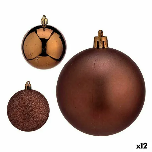 Conjunto de Bolas de Natal Castanho Plástico 7 x 8 x 7 cm (12 Unidades)