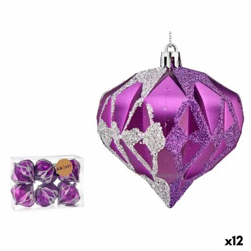 Conjunto de Bolas de Natal Diamante Roxo Prateado Plástico 8 x 9 x 8 cm (12 Unidades)