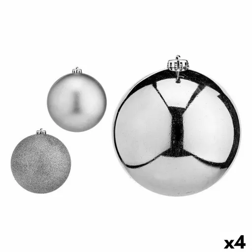 Conjunto de Bolas de Natal Prateado Plástico Ø 15 cm (4 Unidades)