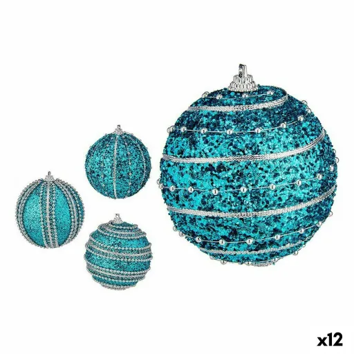 Conjunto de Bolas de Natal Com Relevo Ø 8 cm Azul PVC (12 Unidades)