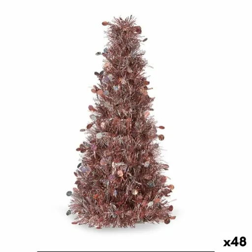 Figura Decorativa Árvore de Natal Enfeite Cintilante Branco Cor de Rosa Polipropileno PET 18 x 31 x 18 cm (48 Unidades)