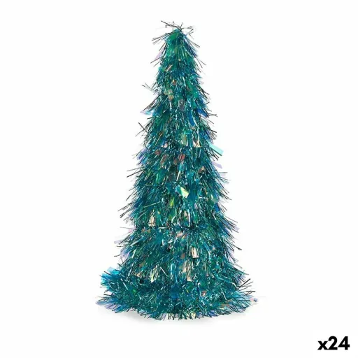 Figura Decorativa Árvore de Natal Enfeite Cintilante Azul Polipropileno PET 24 x 46 x 24 cm (24 Unidades)